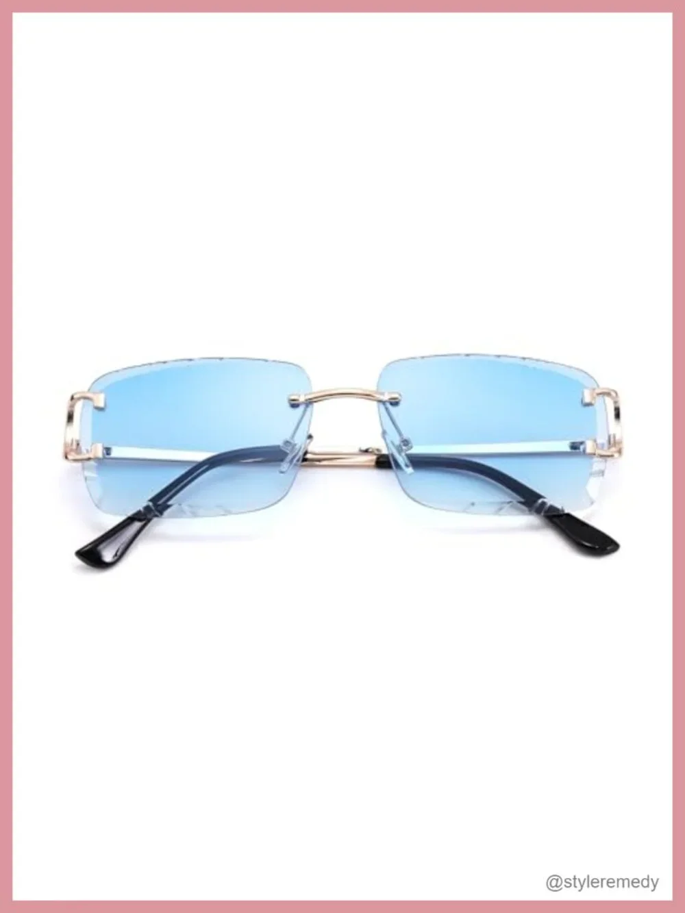 Rimless Rectangle Square Sunglasses Frameless Diamond Cutting Eyewear